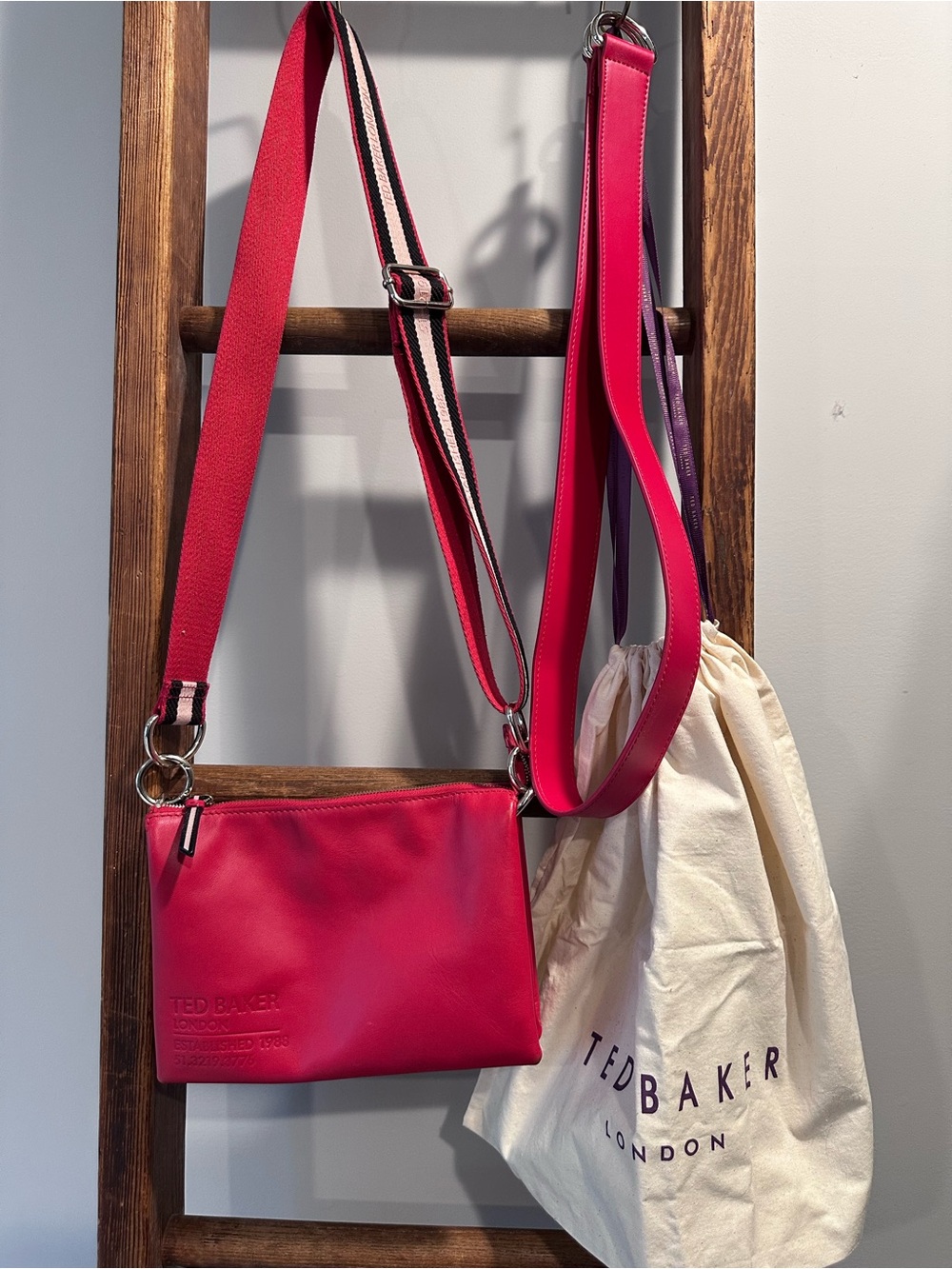 Darcy Ted Baker red Crossbody Bag with Striped Adjustable Strap
